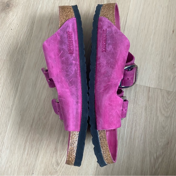 Birkenstock Arizona Big Buckle Festival Pink Fuchsia Oiled Leather Sz 40 Narrow - Picture 3 of 6